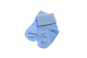 Lovely baby socks for the boy. Close-up.