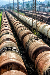 Railway freight transport, tanks, wagons.