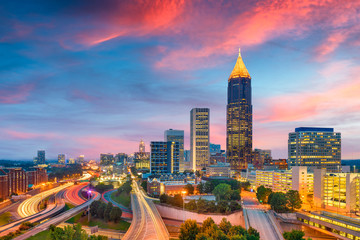 Atlanta, Georgia, USA downtown and midtown skyline at dusk. - obrazy, fototapety, plakaty