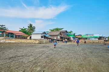 Chaung Tha fishing village at the low tide, Myanmar