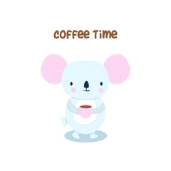 Cute koala  with quote "Coffee time". Vector hand drawn illustration.
