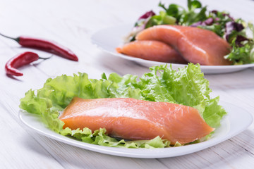 Raw salmon steak