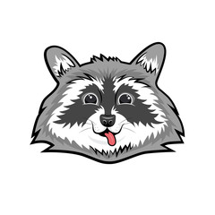 Cute smiling raccoon face. Flat vector illustration