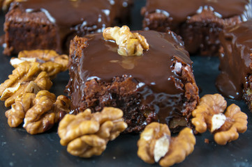 Chocolate raw vegan cake with nuts, figs and carob. Love for a healthy raw food concept.