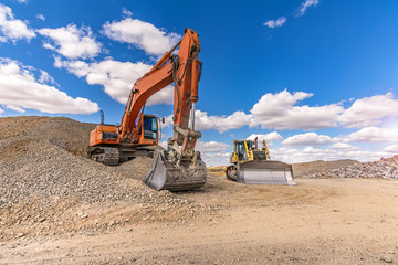 Group of excavator working on a construction site