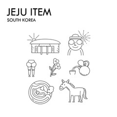 items of jeju island in south korea,travel set, line object transparent design.
