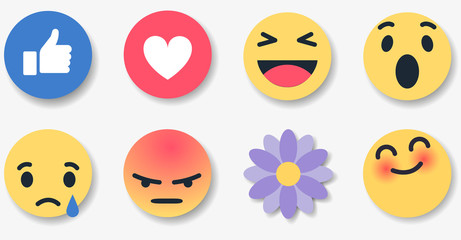 Set of Emoticon with Flat Design Style, social media reactions