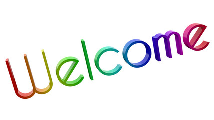 Welcome Word 3D Rendered Text With Thin Font Illustration Colored With RGB Rainbow Gradient, Isolated On White Background ..