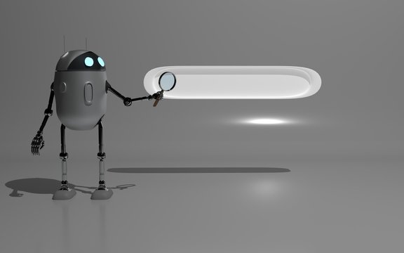 robot searth in internet 3d render.