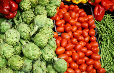Fresh vegetables on the counter in the store