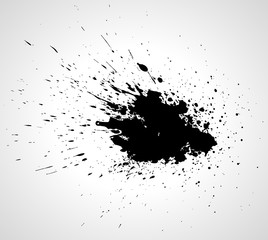 Vector ink splash. Abstract black grunge stain.