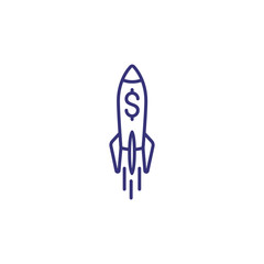 Business startup line icon. Rocket with dollar symbol. New project concept. Can be used for topics like strategy, investment, business plan