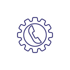 Call management line icon. Telephone inside cogwheel. Communication concept. Can be used for topics like phone settings, modern technology, technical support