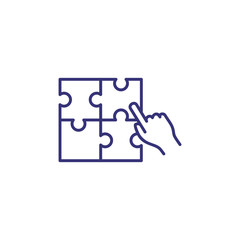 Finding solution line icon. Human hand doing puzzle. Problem solving concept. Can be used for topics like business, management, challenge, decision making