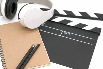 Clapper board or movie slate use in video production or movie and cinema industry. It's black color...