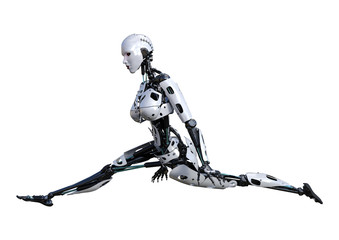 3D Rendering Female Robot on White