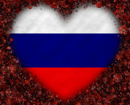 Illustration of a Russian flag with a frame of a hearts shape