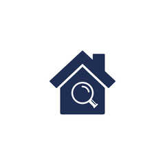 Search house icon, vector simple illustration isolated on white. Home and magnifier lens