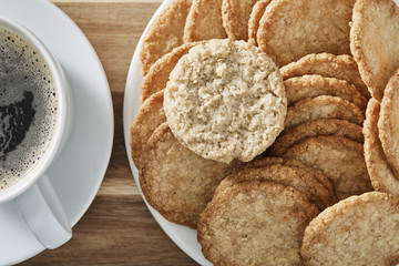 Cookies on the plate, top view. Close up.