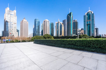 empty square with city skyline in shanghai china