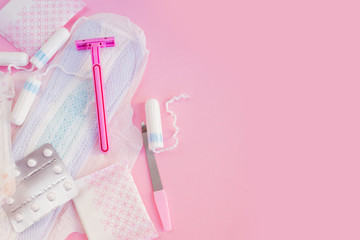 women's pads on a pink background. Critical days for a woman, menstruation 