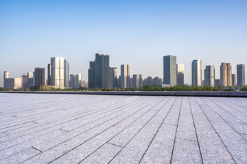 empty square with city skyline
