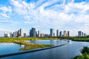 panoramic city skyline in hangzhou china