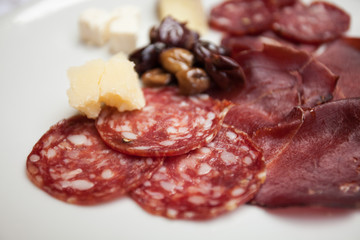 Italian antipasto of game and cheese.