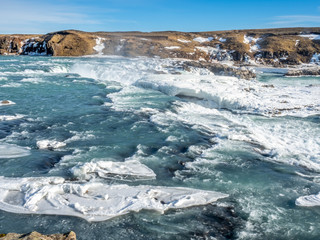 Urridafoss waterfall in winter season, Iceland