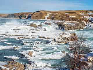 Urridafoss waterfall in winter season, Iceland