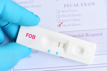 Fecal occult blood test (FOBT) positive by using rapid test cassette, colorectal cancer diagnosis