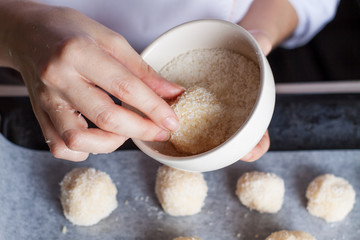 Coconut cookies balls with chocolate