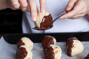 Coconut cookies balls with chocolate