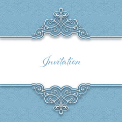 Vintage background with lace border for greeting card or wedding invitation. Vector Illustration
