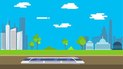 Hyperloop that go from New York to Washington in flat design. Vector illustration.