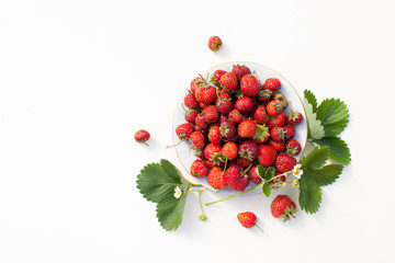 The berries of garden strawberry in a plate on white background