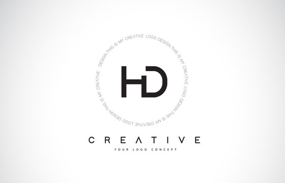 HD H D Logo Design with Black and White Creative Text Letter Vector.