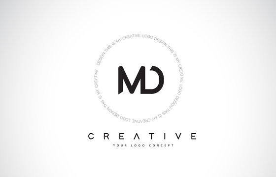MD M D Logo Design with Black and White Creative Text Letter Vector.