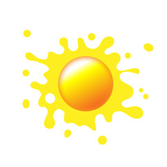 Sun icon with rays out of blot. Sign or logo design with yellow cute sun. Aggregated vector illustration