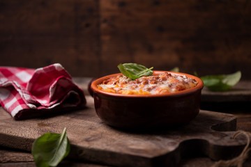 Rustic Lasagna on wood