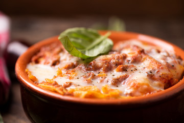 Rustic Lasagna on wood