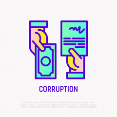 Corruption thin line icon: agreement in exchange of money. Modern vector illustration.