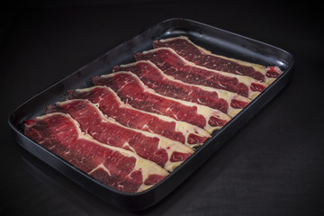 Beef for Sukiyaki, shabu shabu, raw food, thin sliced beef, raw meat