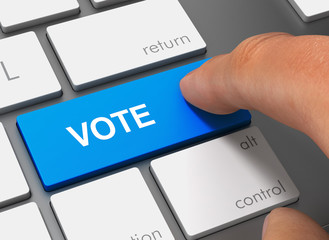 vote pushing keyboard with finger 3d illustration