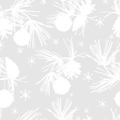 Fototapeta na wymiar Christmas seamless pattern of pine branches and cones.