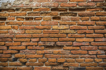 Old brick wall with peeling plaster, Cracked concrete brick wall, Damaged brick wall, background and texture