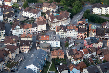 Fototapeta na wymiar A view of the village of Bad Ragaz in the Swiss Alps from high above