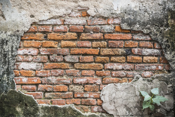 Grunge Red brick texture Background, brick wall with peeling plaster, Wall Background, Cracked concrete brick wall, Damaged brick wall, retro style backdrop