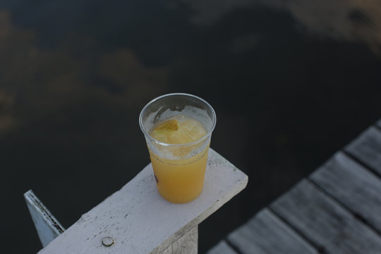 Fruit juice on a dock