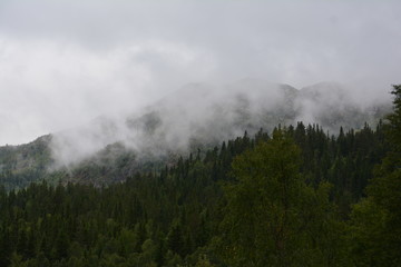 Berge im Nebel in Norwegen